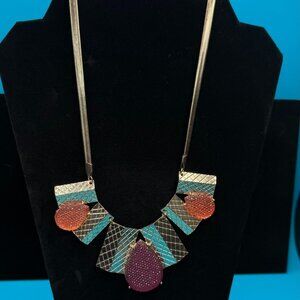 Vintage Erica Lyons Gold Tone Geometric & Rhinestone Statement Necklace 20 in